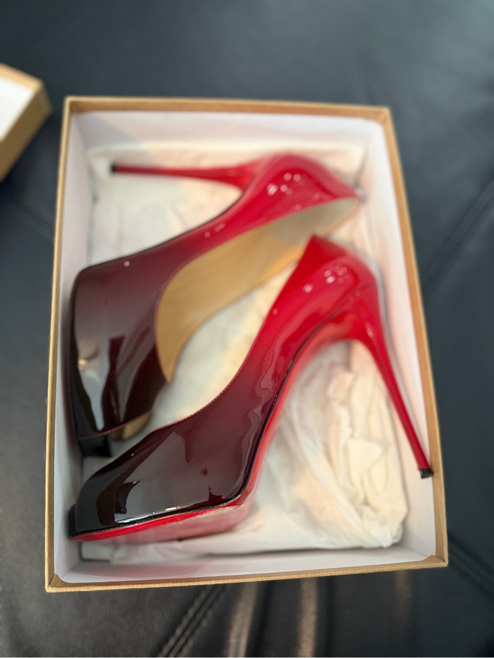 Christian Louboutin Red-to-Black Ombre Patent Stiletto Pumps